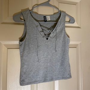 H&M cropped v neck lace up top